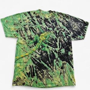 Vintage Wild Wear Iguana Green Tie-Dye Wrap Around Graphic Nature Tee T-Shirt L